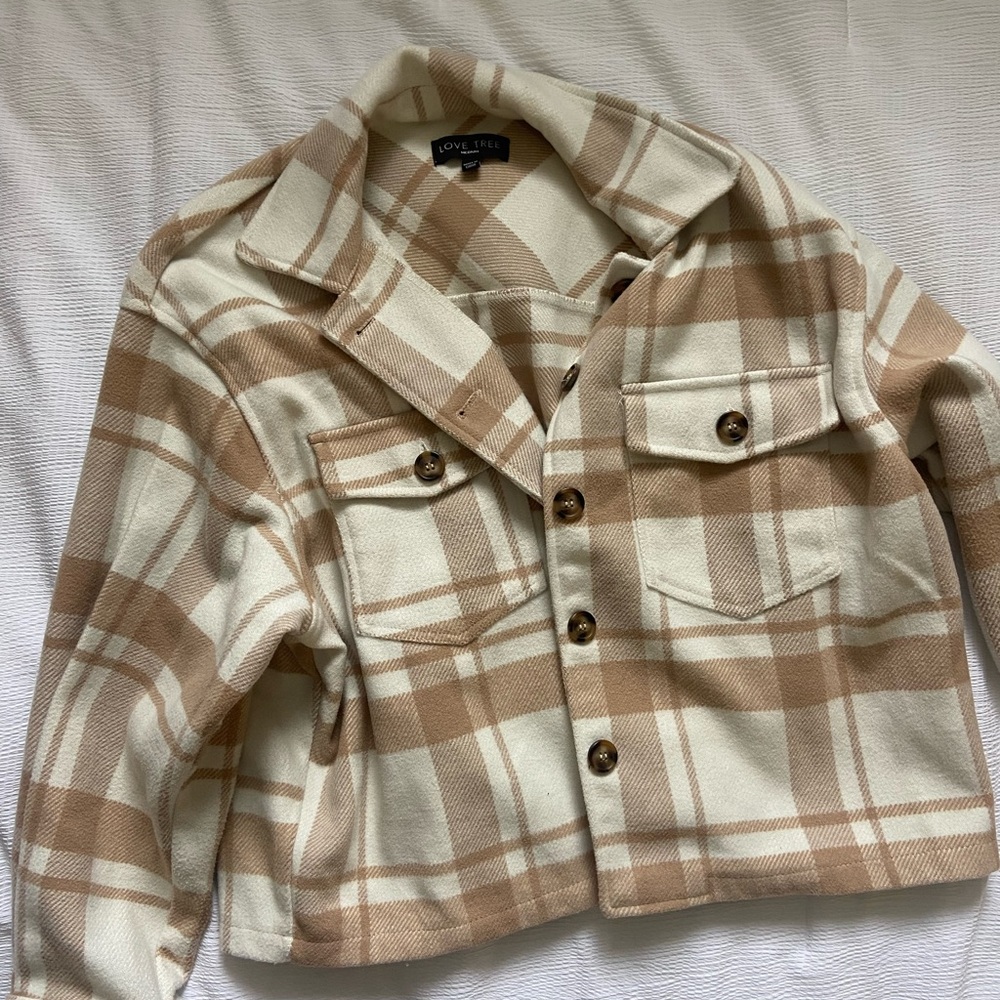 Love Tree Checkered Jacket in Cream and Brown